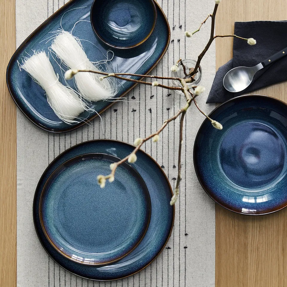 GLADELIG bowl, ocean-blue glaze, stoneware, round, unique design, table setting, medium size, floral centrepiece.