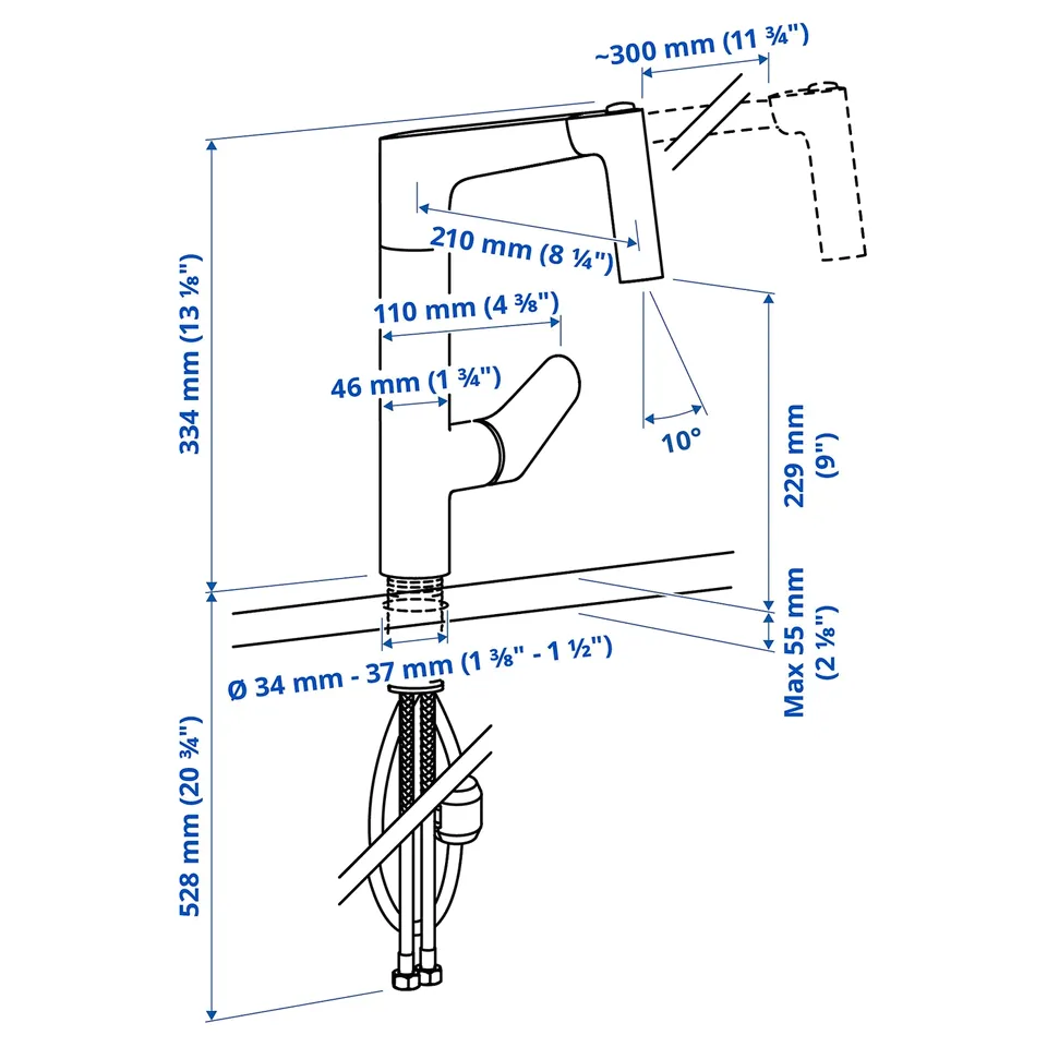 Illustration with measurements for the product: MAJSJÖN.
