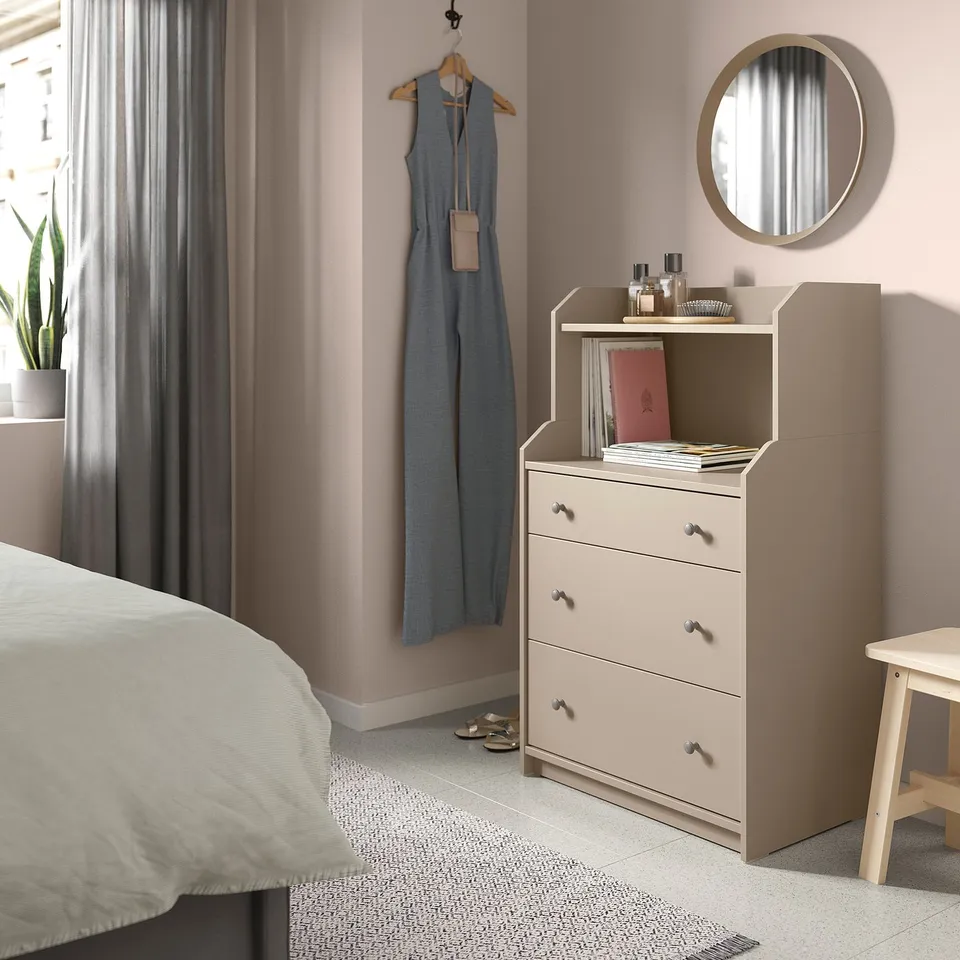 part: HAUGA chest of 3 drawers with shelf