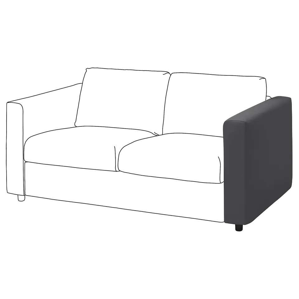 A modern grey VIMLE loveseat with clean lines and a comfortable design. Made from polyester and cotton, it a removable, washable cover.