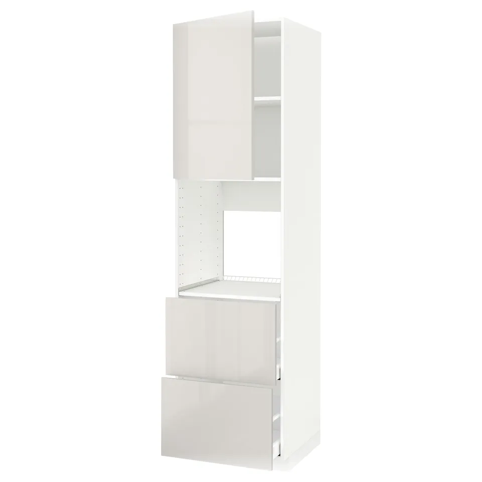White ikea METOD kitchen unit with high gloss doors and adjustable shelves.