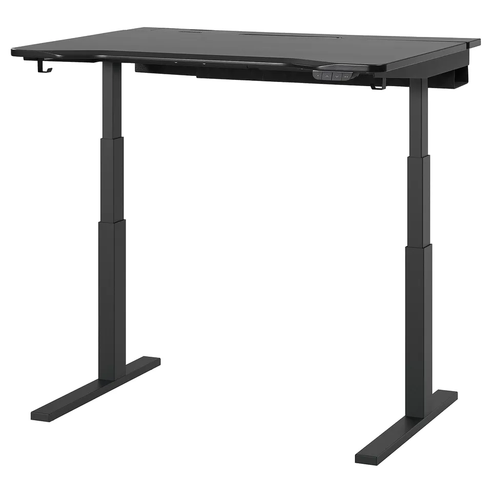 UTMANING black electric gaming desk, adjustable height, deep tabletop, ergonomic design.