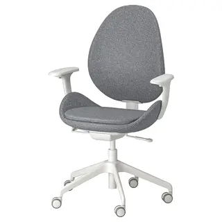 HATTEFJÄLL office chair with armrests, Gunnared medium grey/white, Width 68 x Depth 68 cm
