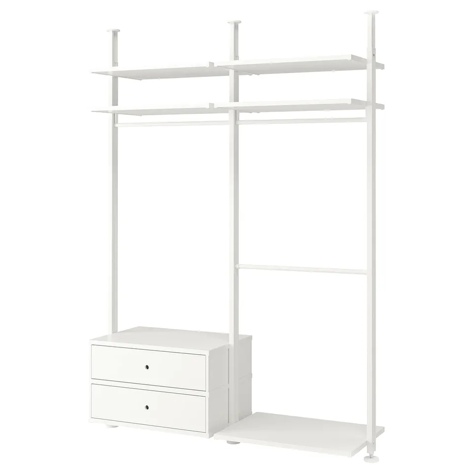 ELVARLI white metal wardrobe system with shelves and drawers modern design.