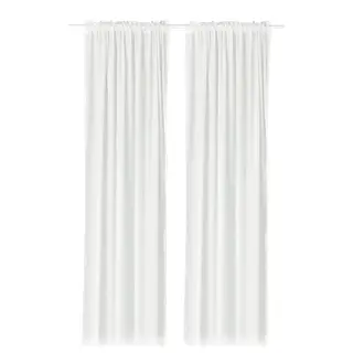 MÄSTERROT curtains, 1 pair, white white/grid with heading tape, 145x250 cm