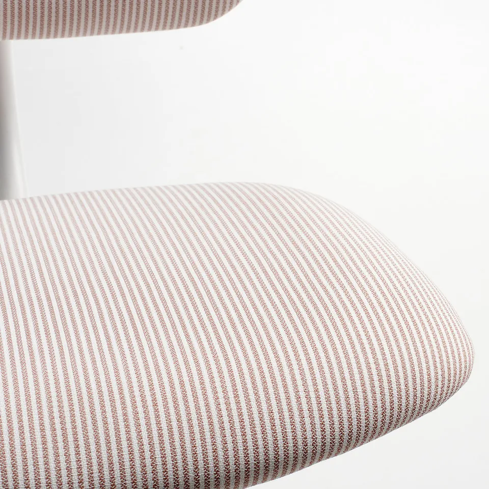 Modern chair with striped beige-brown fabric seat and backrest.
