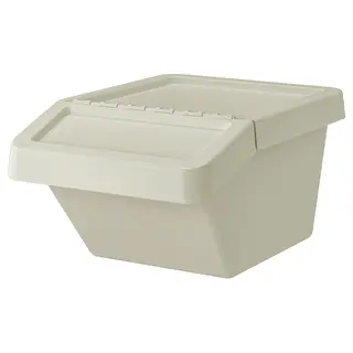 SORTERA sorting bin with lid, beige, 37 l