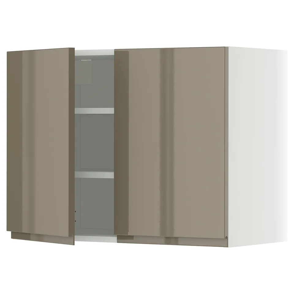 Modern METOD kitchen cabinet, dark high-gloss with integrated handles.