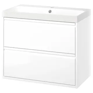 ÄNGSJÖN / BACKSJÖN wash-stnd w drawers/wash-basin, high-gloss white, 80x48x69 cm