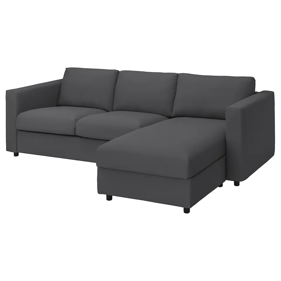 Dark grey VIMLE sectional sofa with left chaise longue, modern design.