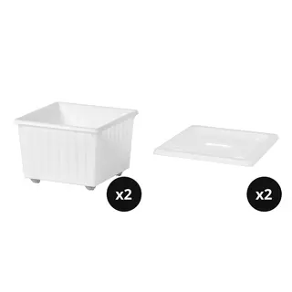 VESSLA set: storage crate with castors x2 + lid x2, white, 39x39 cm