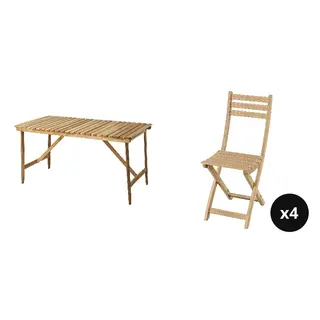 ASKHOLMEN set: table, outdoor + chair, outdoor x4, acacia + foldable acacia, Length 143 x Width 75 x Height 73 cm