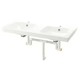 ORRSJÖN double wash-basin with water trap, white, Width 102.3 x Depth 49.4 x Height 6.4 cm