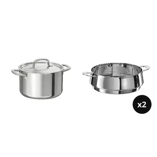 IKEA/STABIL set: pot with lid + steamer insert x2, stainless steel, 5.0 l