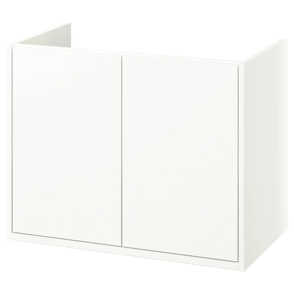 HAVBÄCK white bathroom cabinet, rectangular, smooth finish, wall-mount or leg-ready, two doors.