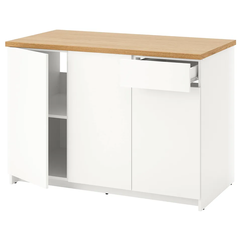 KNOXHULT kitchen module: white cabinet, light wood top. Adjustable, modern design.