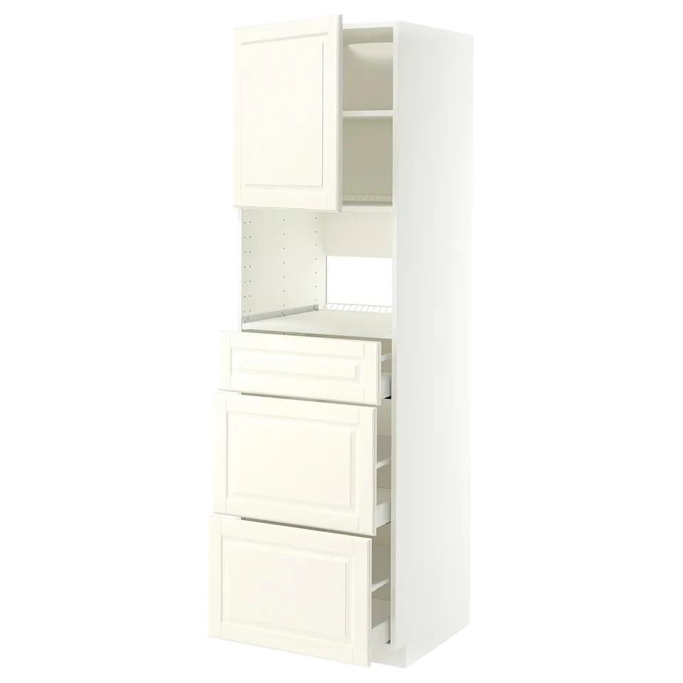 METOD / MAXIMERA High cabinet f built-in appliances, white/Bodbyn off-white, 60x60x200 cm