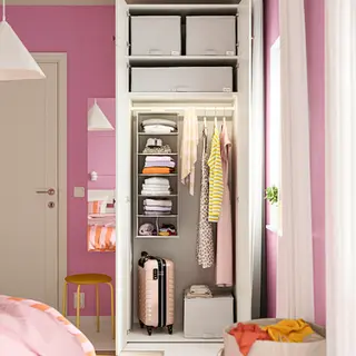 LASTARE/STUK set: wardrobe combination + storage case x2 + storage case + hanging storage with 7 compartments, white/with height extension unit + white/black, 80x62x237 cm