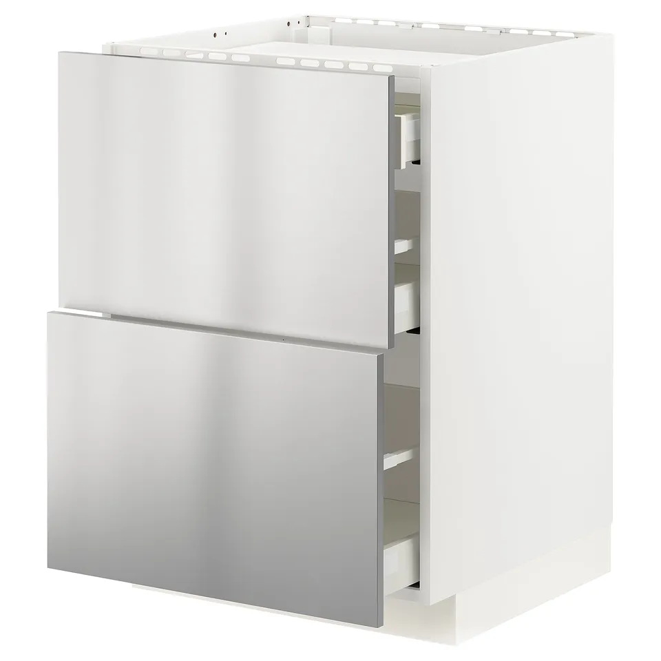 IKEA METOD white kitchen unit with stainless steel doors.