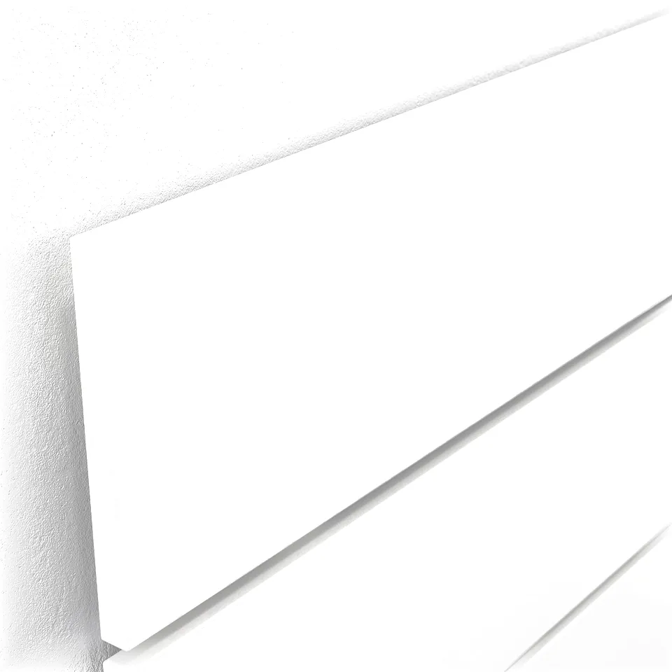 Crisp white headboard with sleek, smooth edges, cleanly mounted on a neutral wall, showcasing high-quality finish and minimalist design.