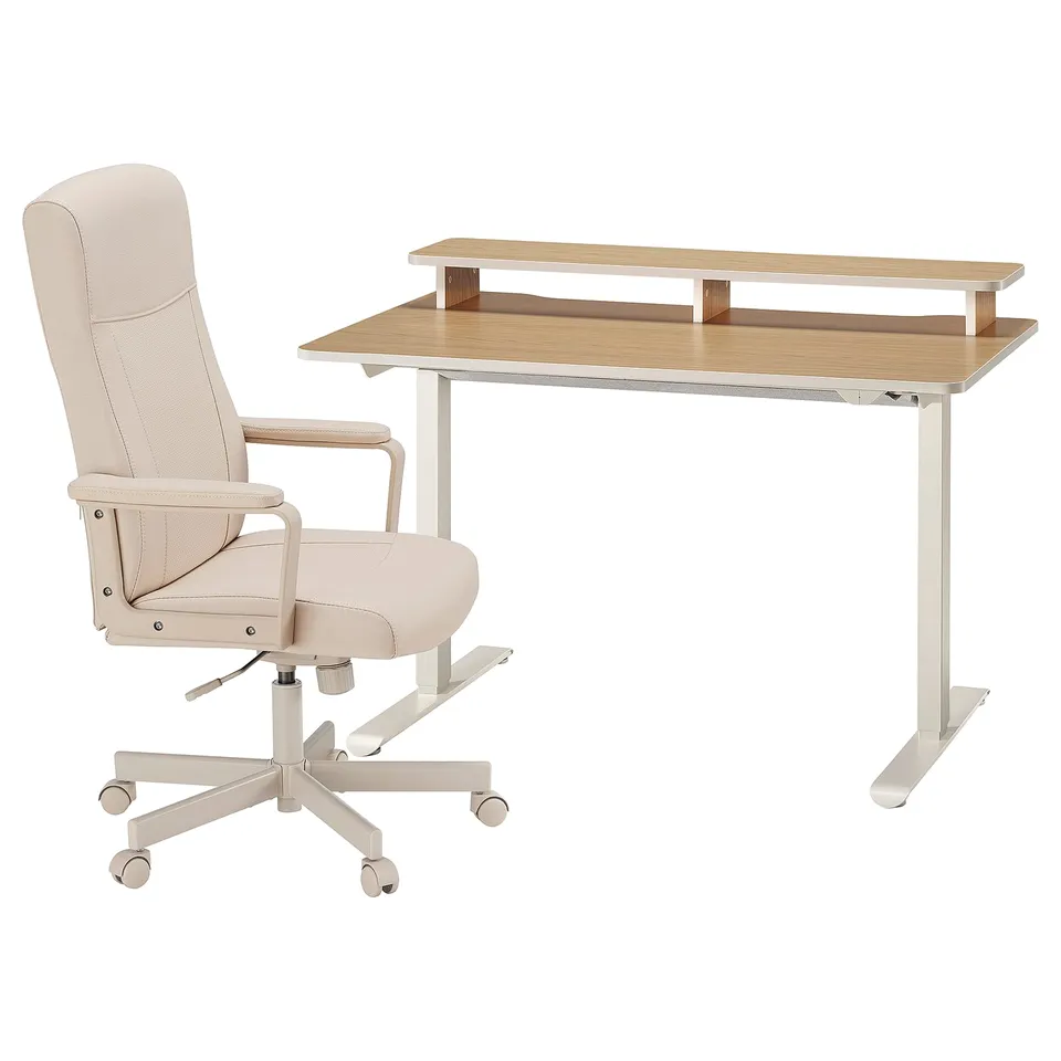 TRAVSPORT / MILLBERGET Desk and chair, electric oak effect/beige