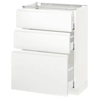 METOD base cabinet with 3 drawers, white Maximera/Voxtorp matt white, 60x37x80 cm