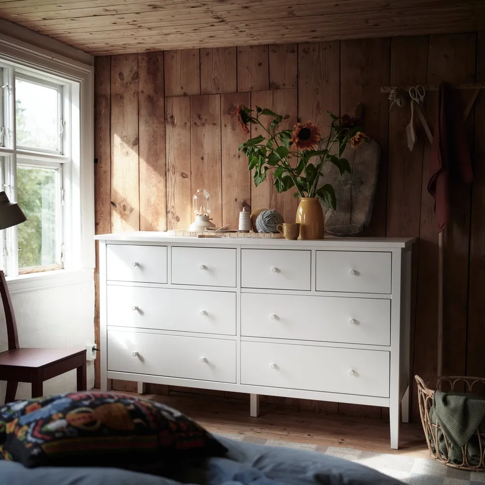 GULLABERG Chest of 8 drawers, white/anchor/unlock-function, 168x48x100 cm