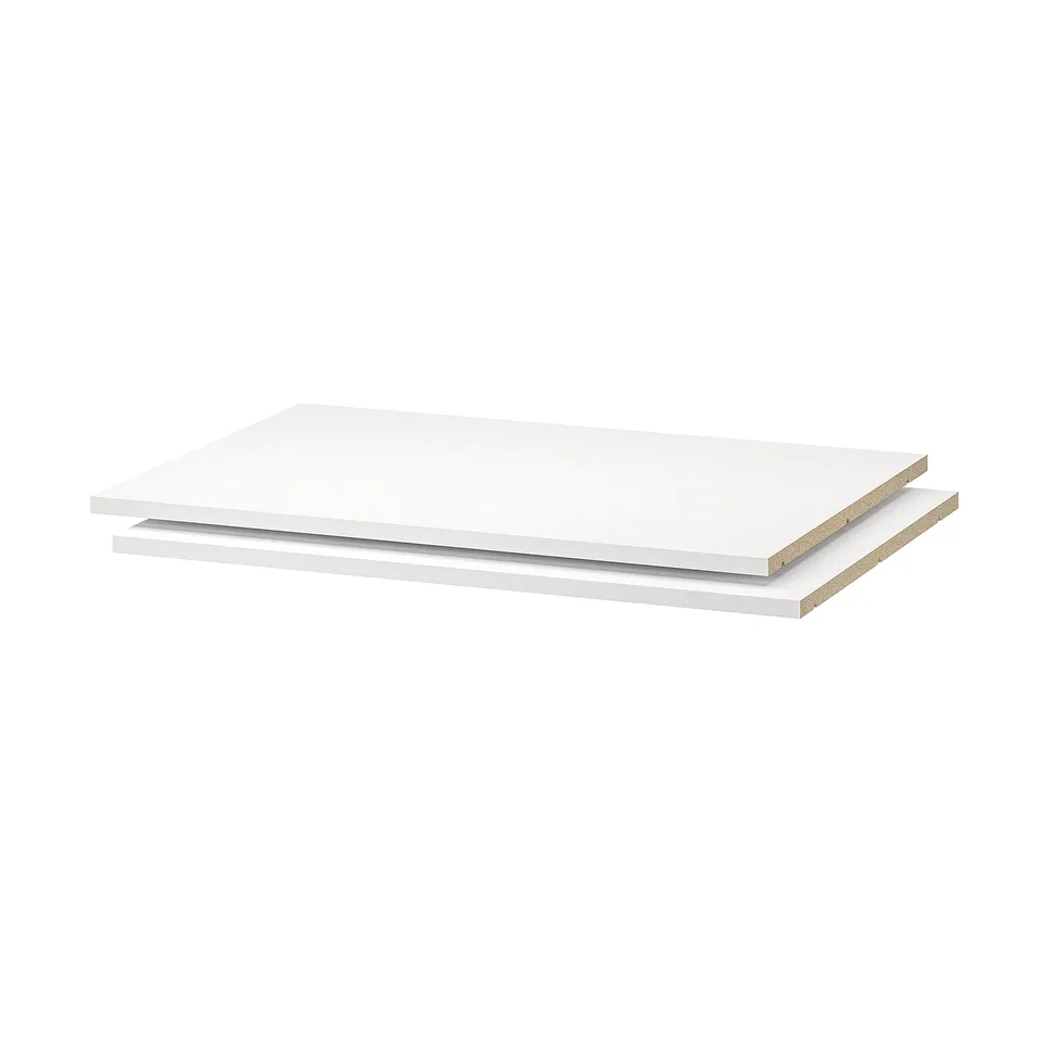 UTRUSTA shelves: white, rectangular, melamine with durable particleboard, 18mm thick.