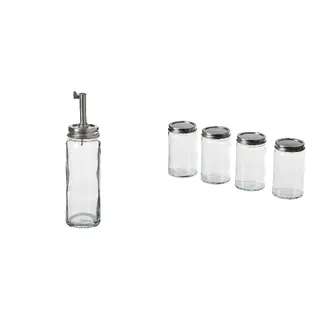 CITRONHAJ set: oil/vinegar bottle + spice jar, clear glass/stainless steel, 16 cm