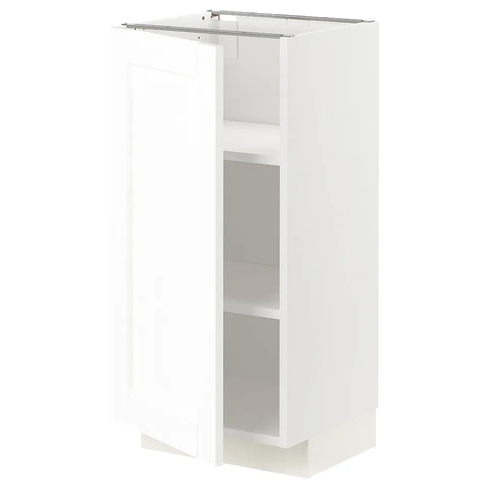 Ikea METOD white kitchen unit, tall cabinet with shelves, modern design.