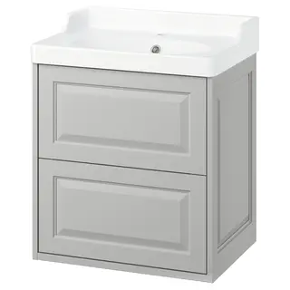 TÄNNFORSEN / RUTSJÖN wash-stnd w drawers/wash-basin, light grey, 62x49x74 cm