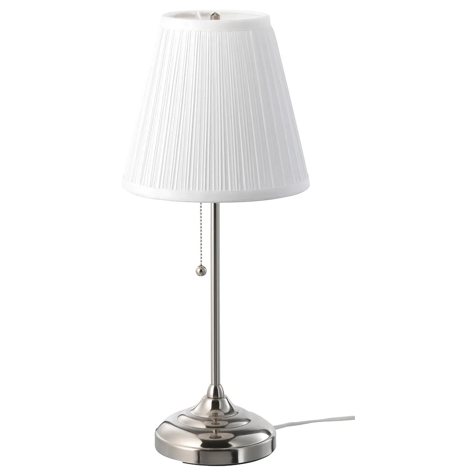 ÅRSTID lamp: white, modern design, silver base, textured shade, steel material, classic styling.