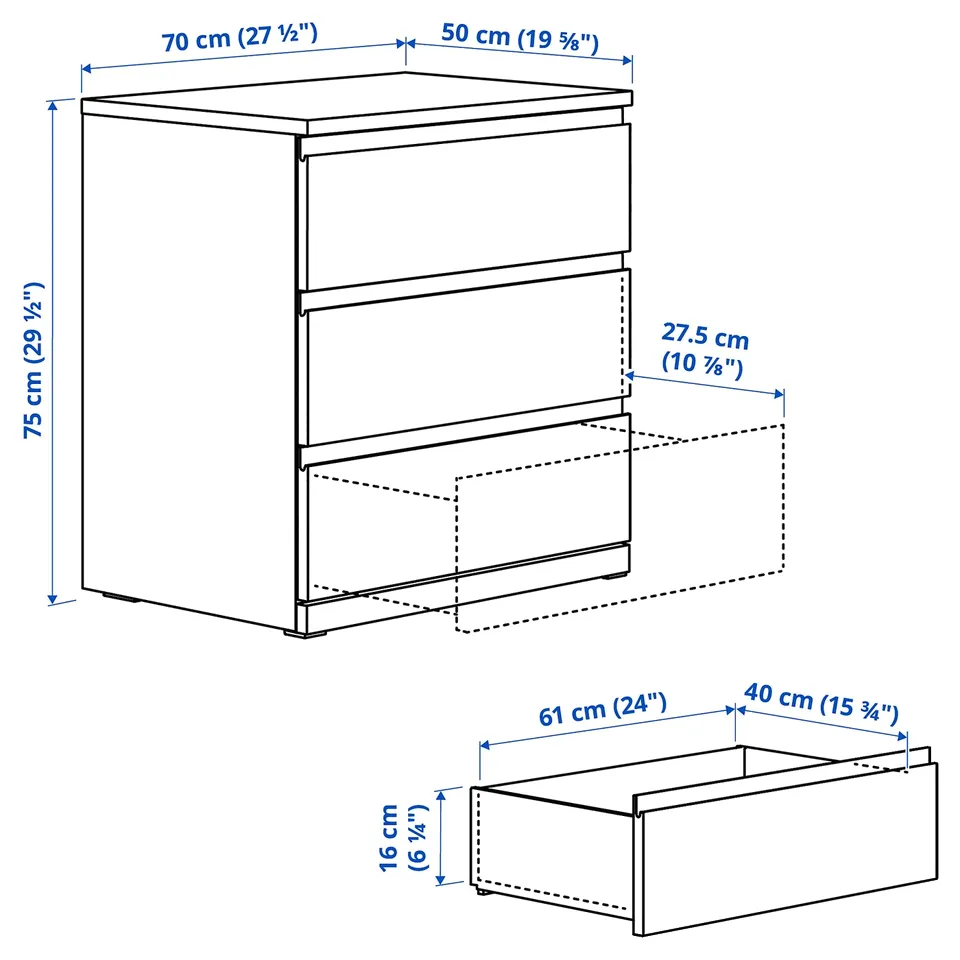 Illustration with measurements for the product: STORKLINTA.