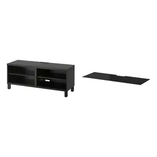 BESTÅ set: TV bench + top panel for TV, black-brown + glass black, 120x40x48 cm