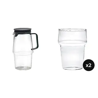 jug x1 + glass x2 set: jug with lid + glass ×2, clear glass, Height 22 cm