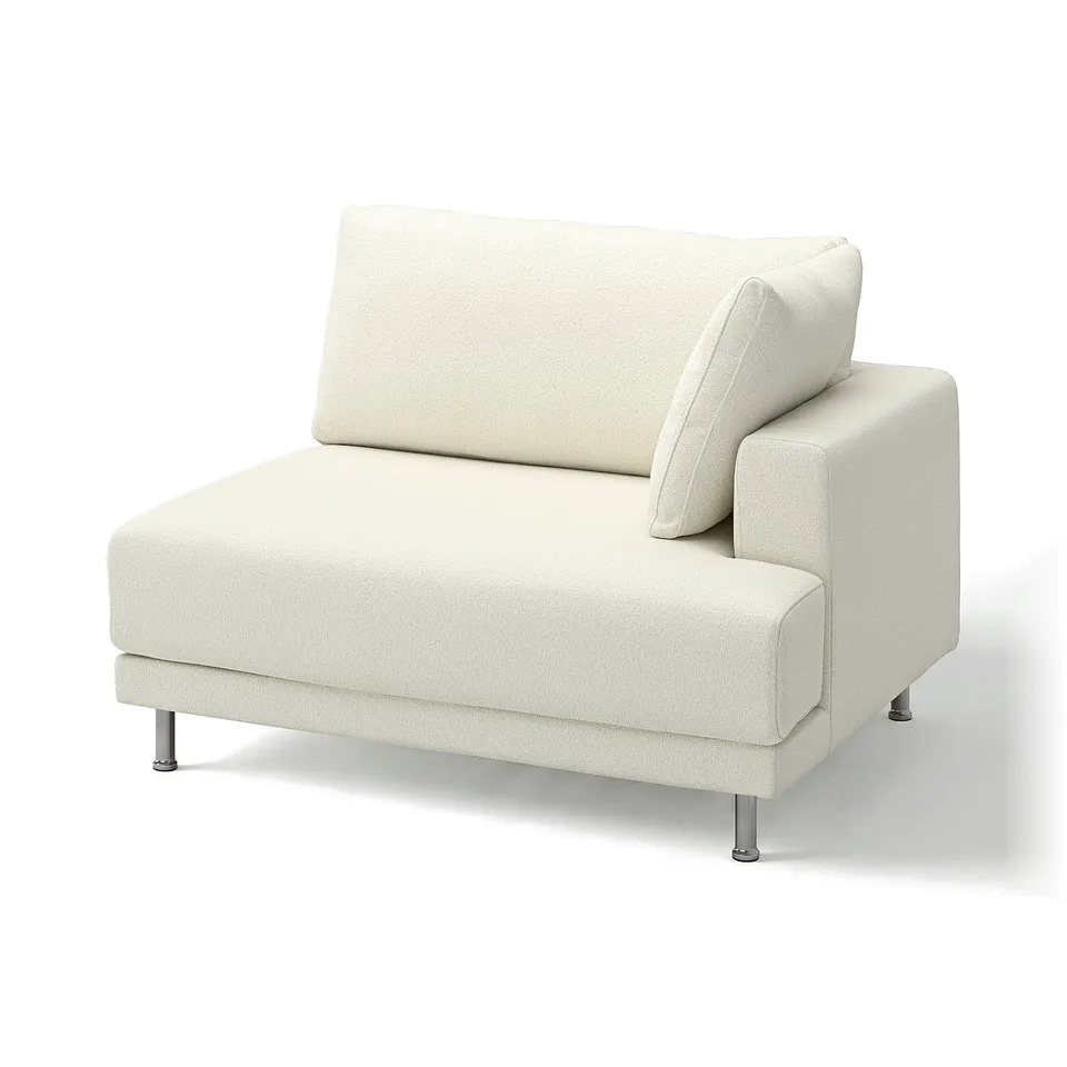 A white UPPÅKRA chair, featuring a sleek design with metal legs, covered in soft bouclé fabric.