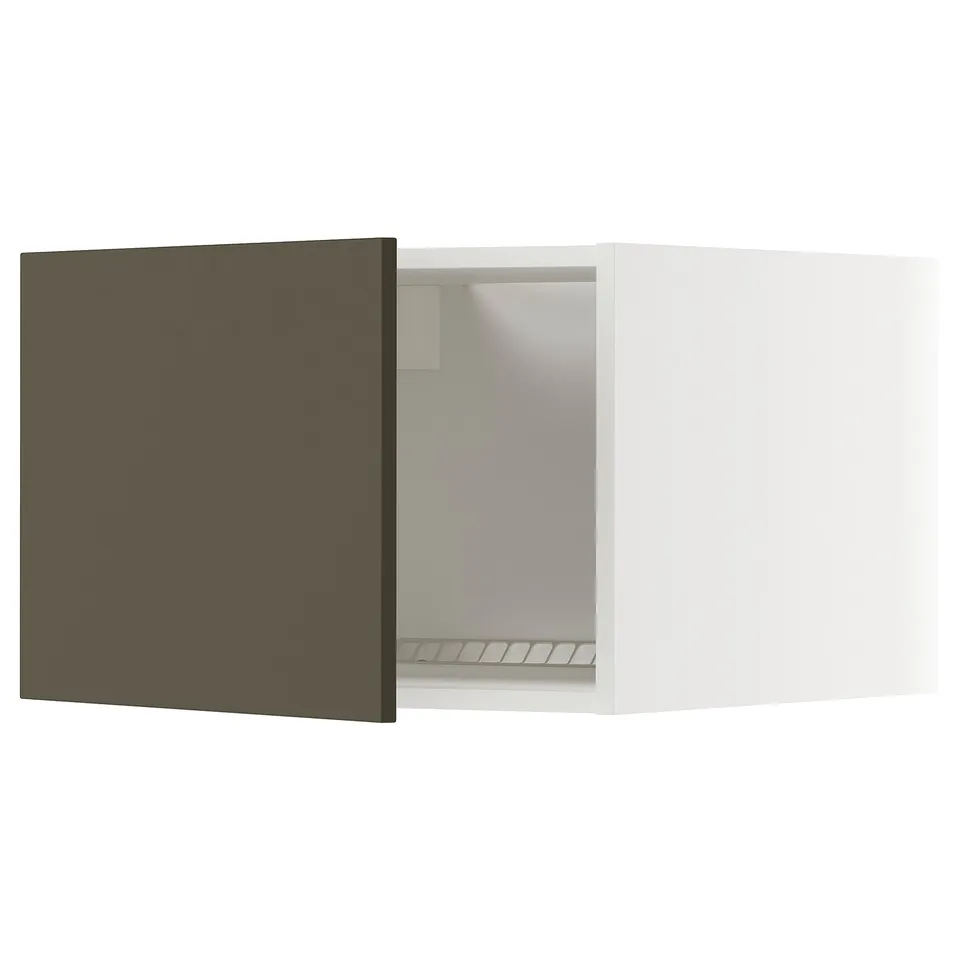 Displays a METOD kitchen cabinet with a dark brown havstorp door. Its rectangular, featuring a modern design with a 25-year guarantee.