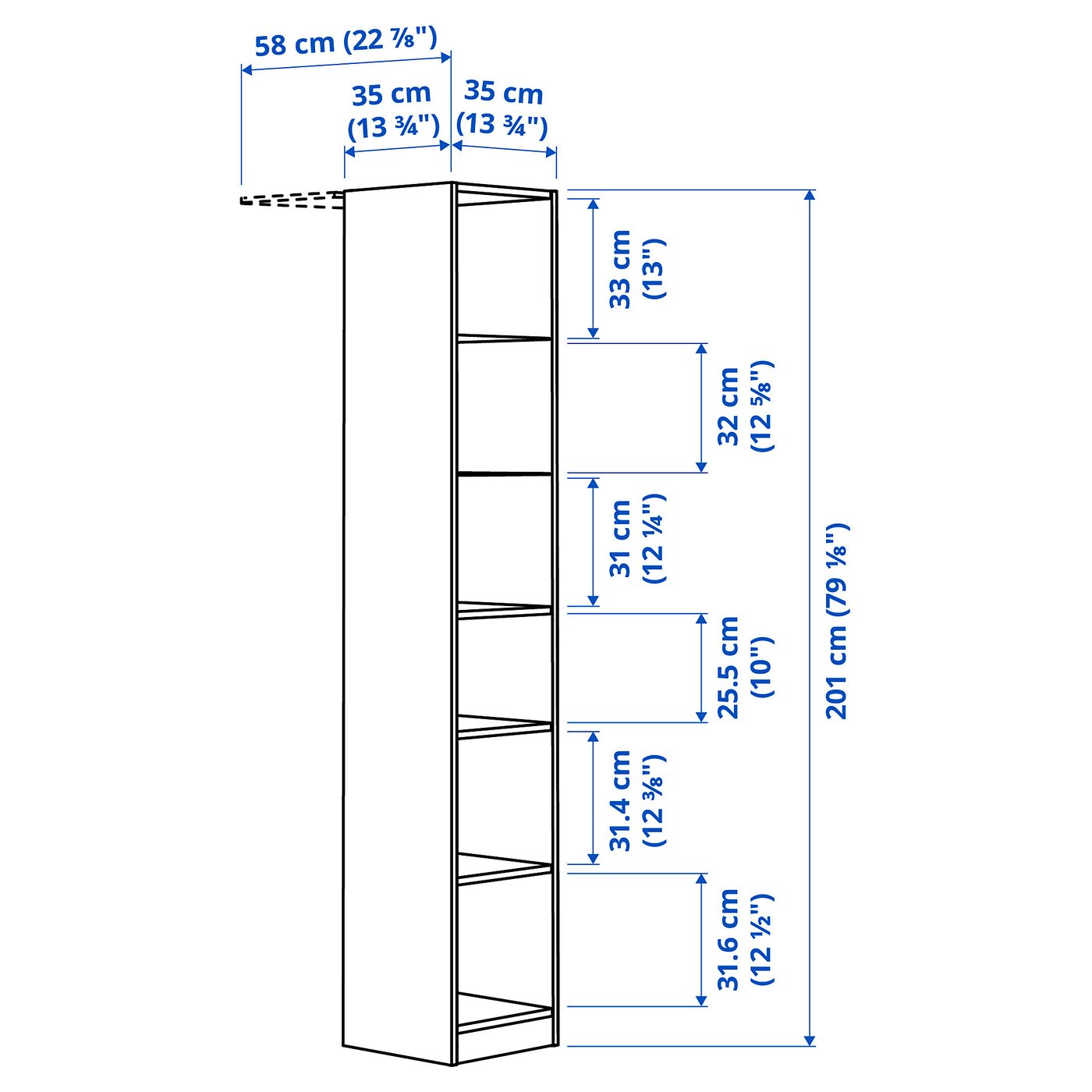 PAX Add-on mid-unit, white, 35x35x201 cm