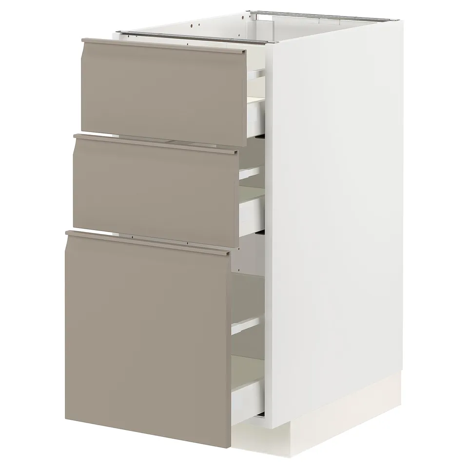 Modern kitchen unit, METOD, light grey drawers.