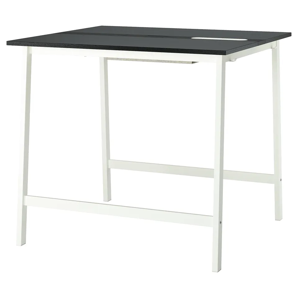 MITTZON conference table, white metal legs, black top, square, sleek design.