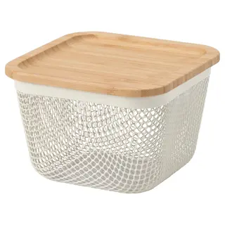 IKEA 365 + food storage basket with lid, square metal/white bamboo, 15x15x11 cm