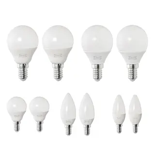 SOLHETTA set: LED bulb E14 470 lumen + LED bulb E14 250 lumen + LED bulb E14 470 lumen + LED bulb E14 250 lumen + LED bulb E14 470 lumen, globe opal white + chandelier/opal white
