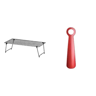 GREJIG/SNÖSKYFFEL set: shoe rack + shoehorn, grey + bright red, Width 58 x Depth 27 x Height 17 cm