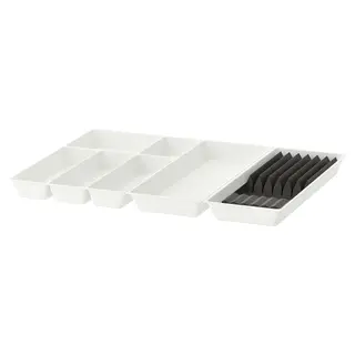 UPPDATERA cutlery+utsl trays/tray w knife rck, white/anthracite, 72x50 cm