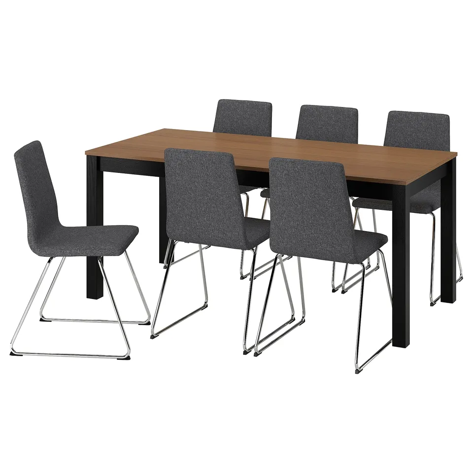 ÅLHULT / LILLÅNÄS Table and 6 chairs, black/brown/Gunnared dark grey chrome-plated, 170x80 cm