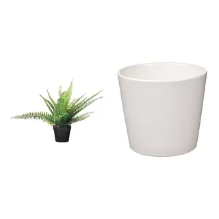 artificial potted plant + pot set: artificial potted plant + plant pot, in/outdoor fern + white