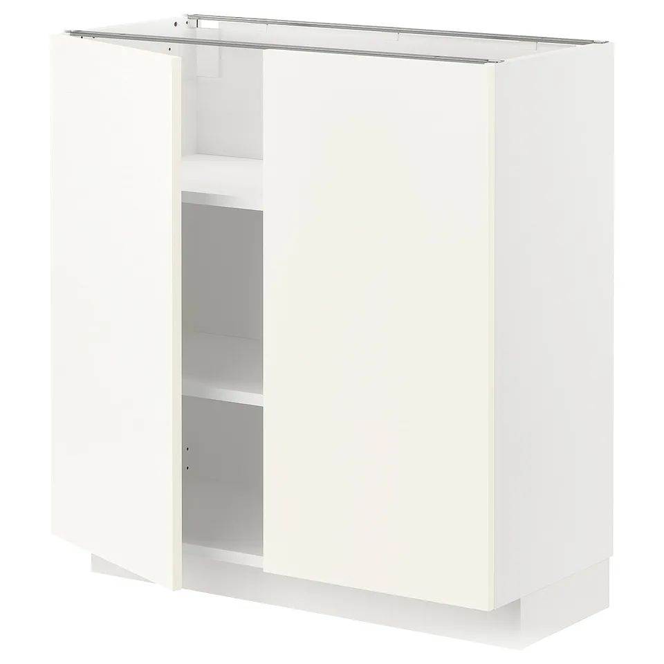 A white METOD kitchen cabinet with a sleek, modern design and adjustable shelves.