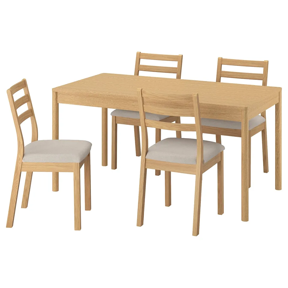 TONSTAD / TONSTAD Table and 4 chairs, oak veneer/oak effect Fridtuna light beige, 150x80 cm