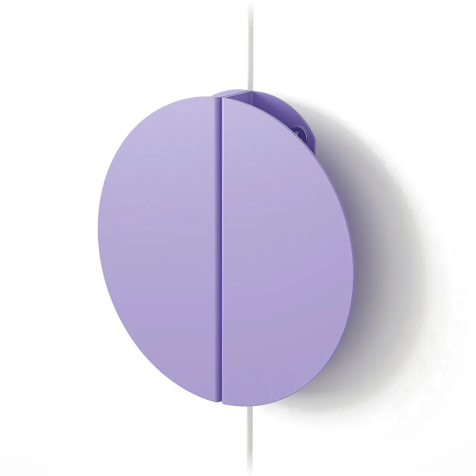 Purple circular handle on white background, smooth and sleek design, likely made of metal coated with epoxy for durability.