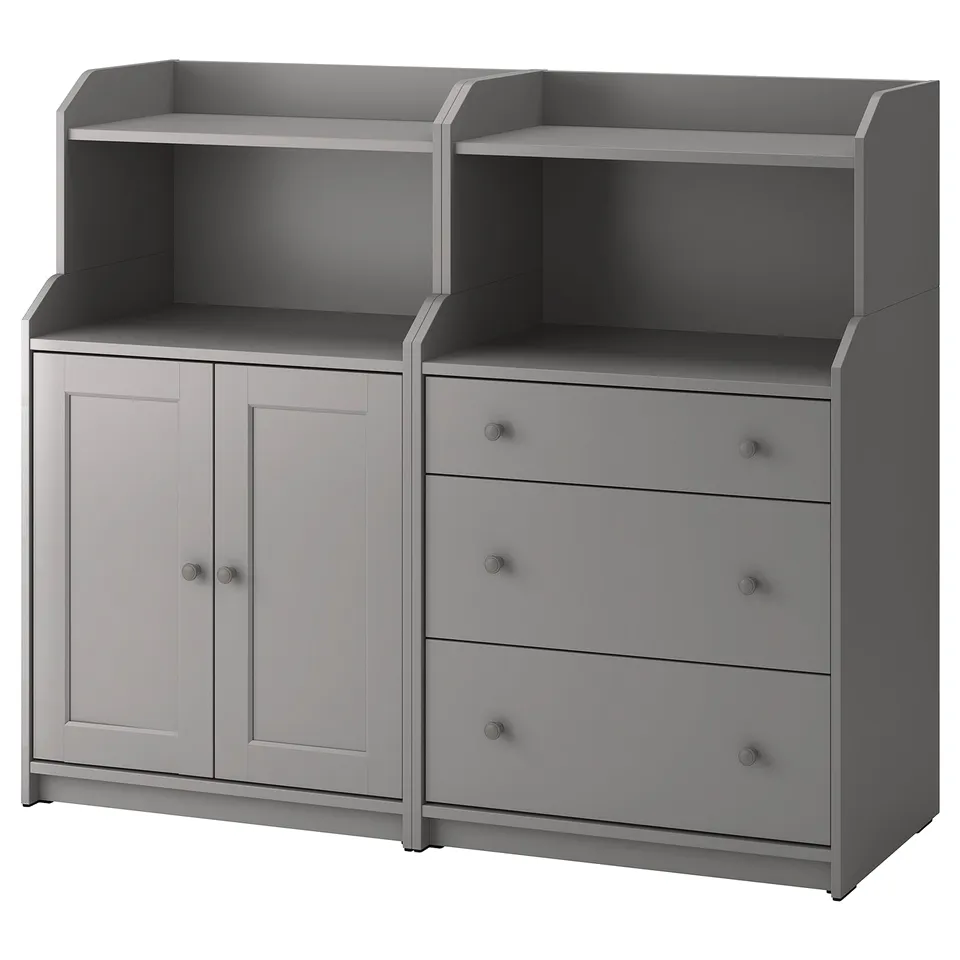HAUGA grey storage: cabinet & 3-drawer chest, traditional design